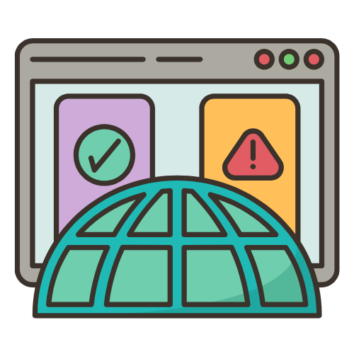 Graphic showing graphic user interface window with half globe, representing internet.
